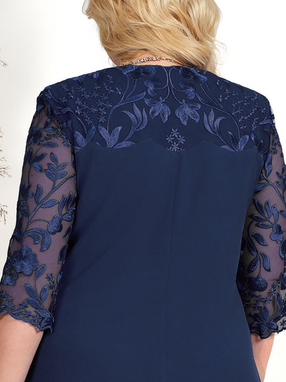 🎁Limited time 49% OFF⏳Women's Embroidered Chiffon Splicing Round Neck Dress