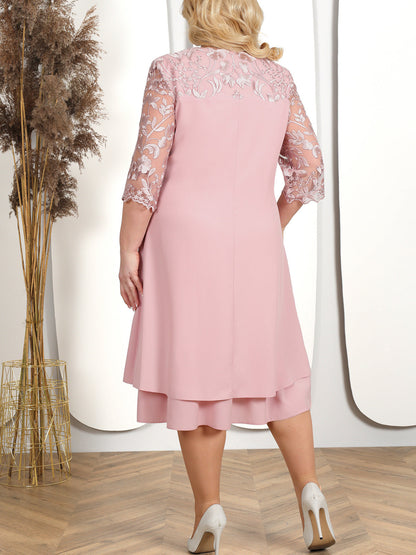 🎁Limited time 49% OFF⏳Women's Embroidered Chiffon Splicing Round Neck Dress
