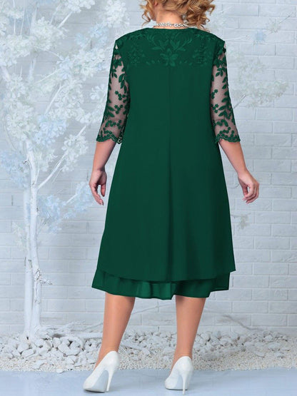 🎁Limited time 49% OFF⏳Women's Embroidered Chiffon Splicing Round Neck Dress
