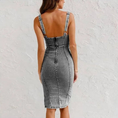 💎 50% OFF DENIM BODYCON CAMI DRESS ! 💎 Adjustable Straps, U-Neck & Split Hem for a Flattering Fit ✨