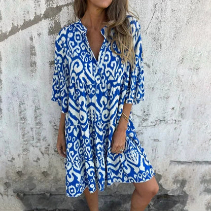 💖Limited Sale 42% OFF💖V-Neck Printed Three-Quarter Sleeve Dress
