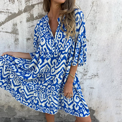 💖Limited Sale 42% OFF💖V-Neck Printed Three-Quarter Sleeve Dress