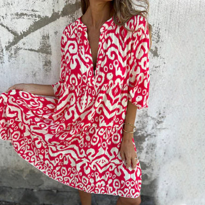 💖Limited Sale 42% OFF💖V-Neck Printed Three-Quarter Sleeve Dress