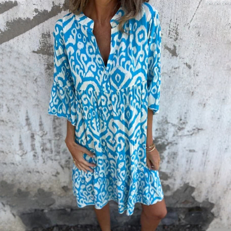 💖Limited Sale 42% OFF💖V-Neck Printed Three-Quarter Sleeve Dress