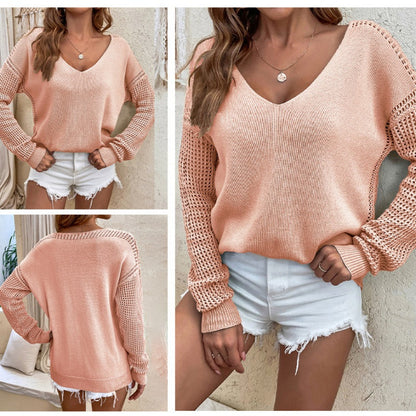 Women's Casual Loose Fit V-Neck Knit Sweater