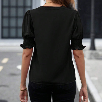 Women's Elegant V-Neck Puff Sleeve Blouse