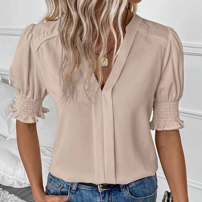 Women's Elegant V-Neck Puff Sleeve Blouse