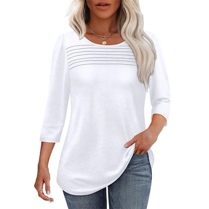 Free shipping on one piece too-Women’s Pleated Detail 3/4 Sleeve Casual T-Shirt