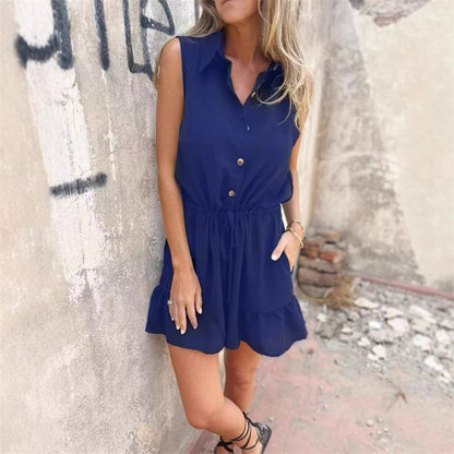 Women’s Belted Button-Down Rompers with Pockets