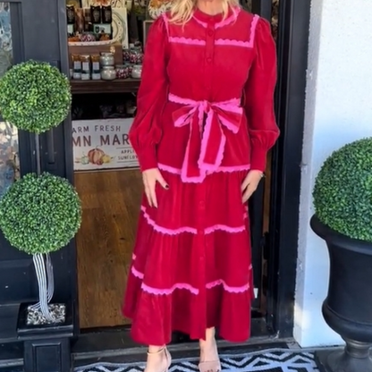 Women's Fashion Bow Tie Waist Long Sleeve Dresses