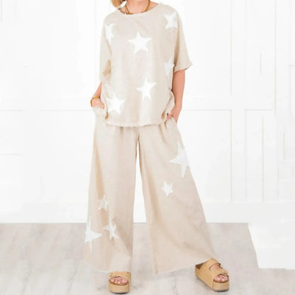 Women's Star Patch Short Sleeve Casual Two-Piece Set