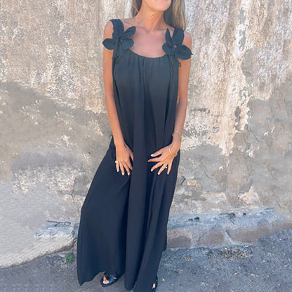 Women’s Elegant Floral Strap Maxi Dress
