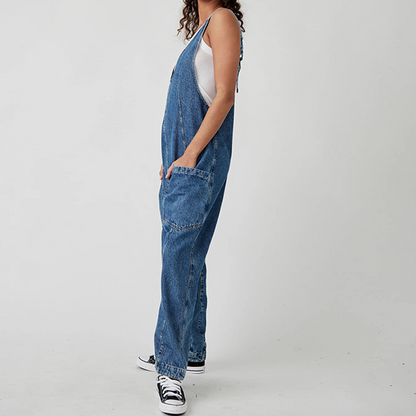 Women's Casual V-Neck Long Denim Overalls