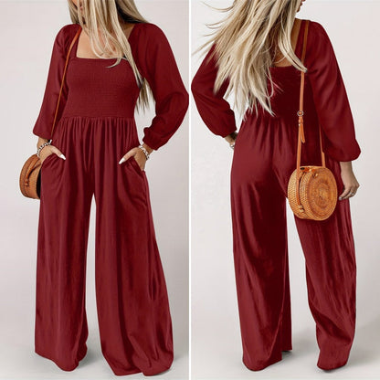 Women's Casual Long Sleeve Wide Leg Pants Jumpsuit