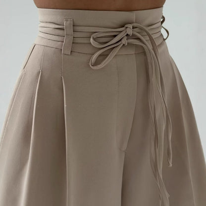 Women’s Solid Color High-Waist Straight-Leg Pants