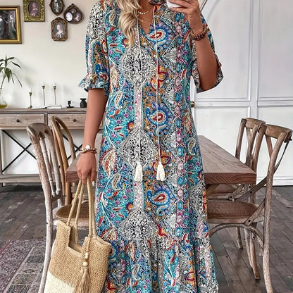 ⏳Limited-time 49% off⏰V-Neck Bohemian Side Split Flowy Dress👗