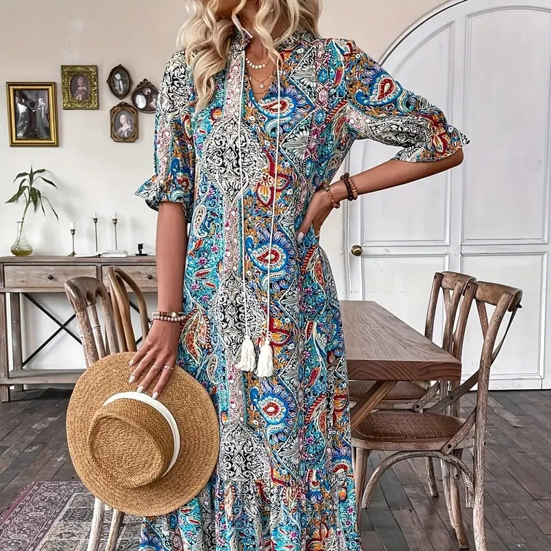 ⏳Limited-time 49% off⏰V-Neck Bohemian Side Split Flowy Dress👗