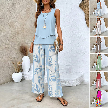 🔥 Hot Sale 49% OFF! 🌺 Women’s Trendy Print 2-Piece Outfit – Sleeveless Top & Pants Combo!"