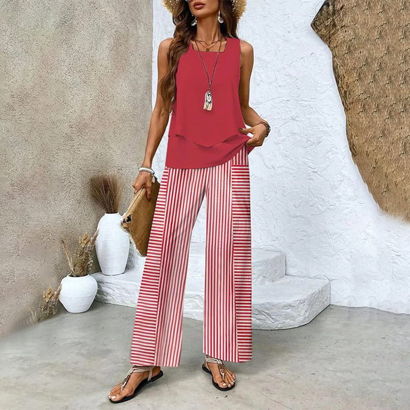 🔥Mother's Day Hot Sale 50% OFF🌺Women's Trendy Print 2 Piece Outfits Sleeveless Top & Pants