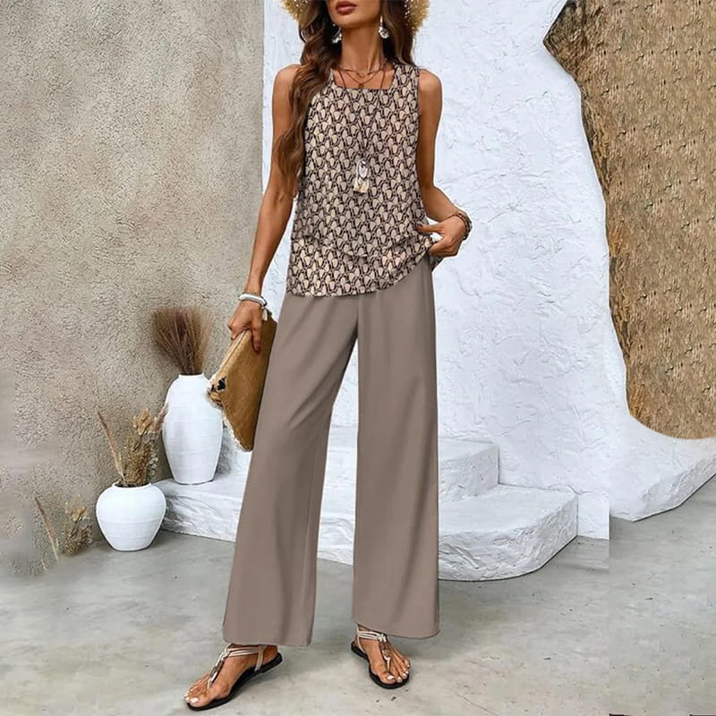 🔥Mother's Day Hot Sale 50% OFF🌺Women's Trendy Print 2 Piece Outfits Sleeveless Top & Pants