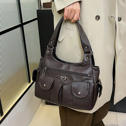 Women's Soft PU Leather Multi-Pocket Tote Bag