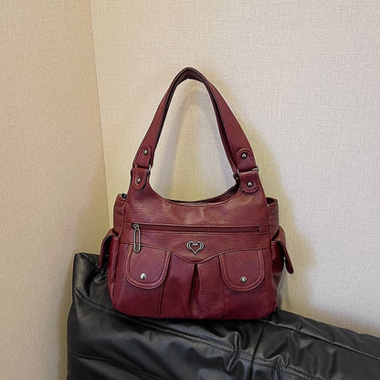 Women's Soft PU Leather Multi-Pocket Tote Bag
