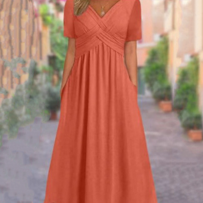 🍀LAST DAY SALE 50% OFF🍀Women’s V-Neck Short Sleeve Long Dresses