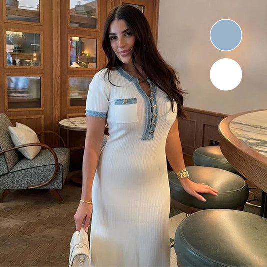 Fashionable Slim-Fit Knit Maxi Dress with Metal Buttons