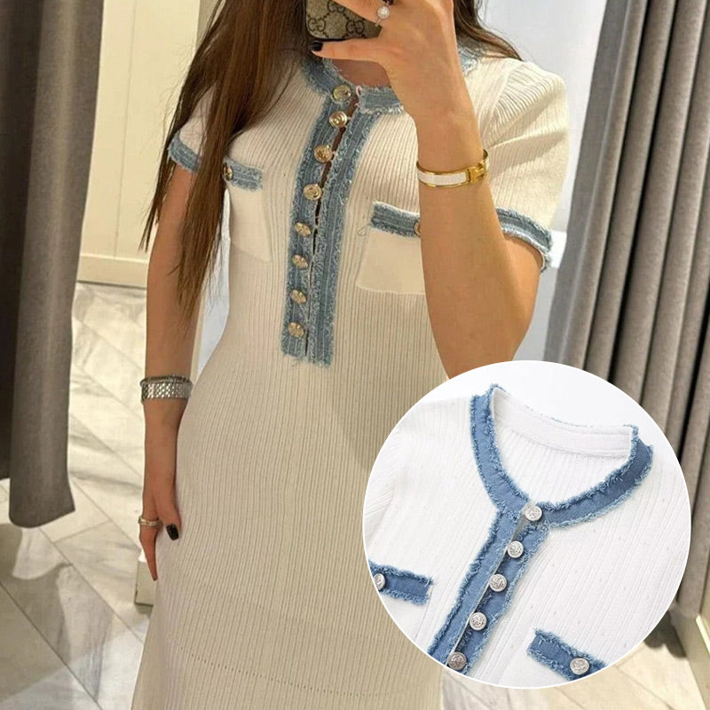 Fashionable Slim-Fit Knit Maxi Dress with Metal Buttons