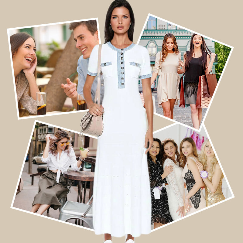 Fashionable Slim-Fit Knit Maxi Dress with Metal Buttons