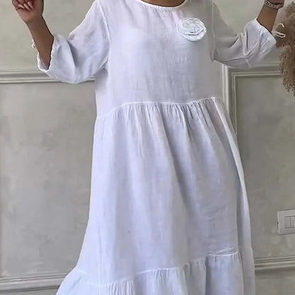 Women’s Elegant Round Neck Pleated Long Dress