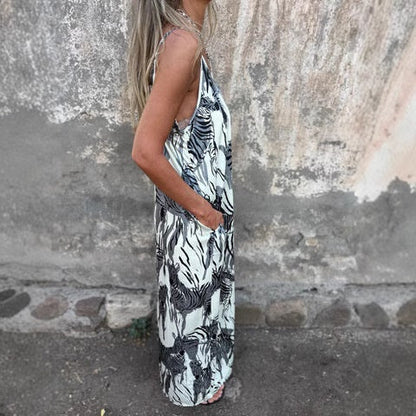 Women's Printed Spaghetti Strap Backless Dress