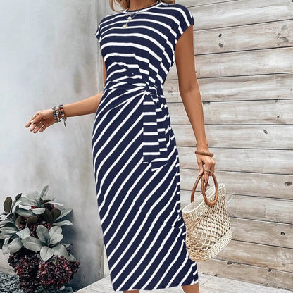 Women's Striped Tie Waist Dress