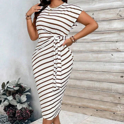 Women's Striped Tie Waist Dress