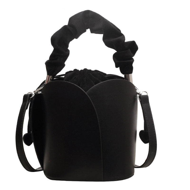 Handmade PU Leather Drawstring Bucket Bag for Women