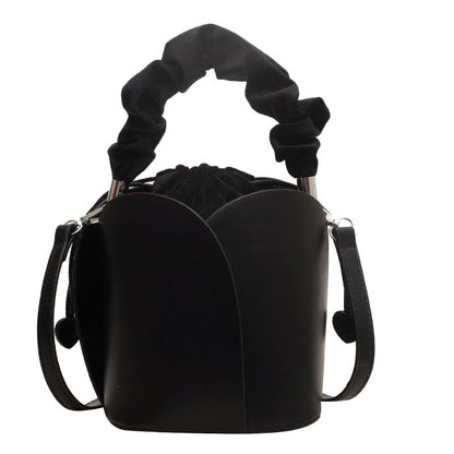 Handmade PU Leather Drawstring Bucket Bag for Women