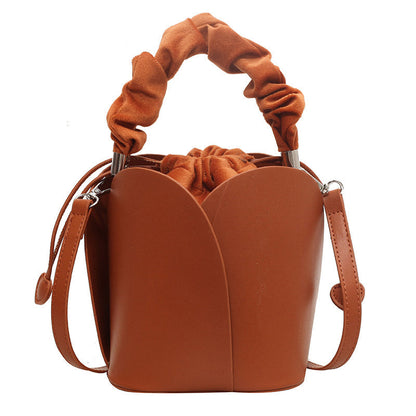 Handmade PU Leather Drawstring Bucket Bag for Women