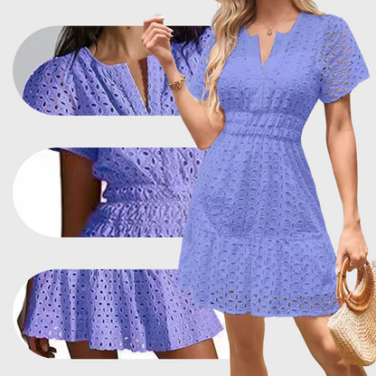 Women's V-Neck Short Sleeve Hollow Out Dress