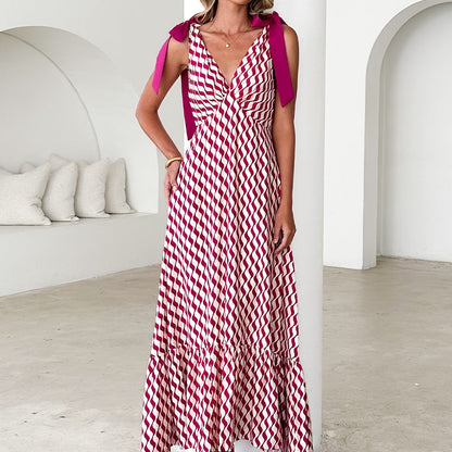 Women's Casual V-Neck Sleeveless Printed Dress