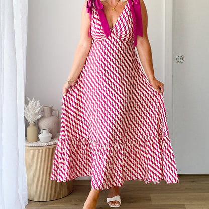 Women's Casual V-Neck Sleeveless Printed Dress