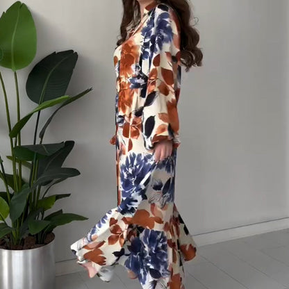 Women's Printed Button Dress with Belt
