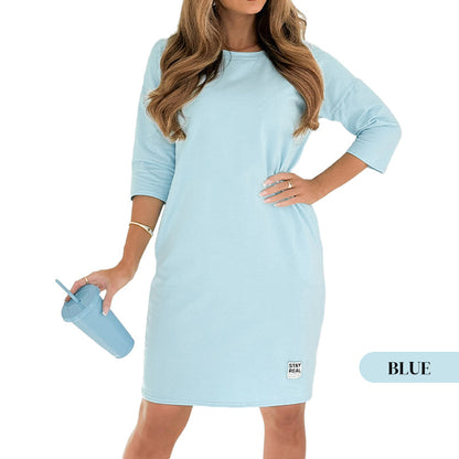 ✨Early Summer New✨Round Neck 3/4 Sleeve Dress with Pockets