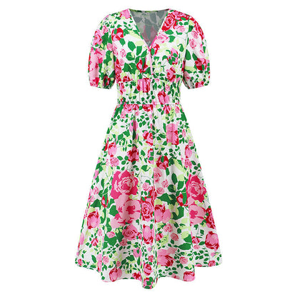 💖Last Day Sale 50% Off💖Women's V-neck Printed Casual Dress