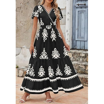 Women’s Casual V Neck Boho Maxi Dress