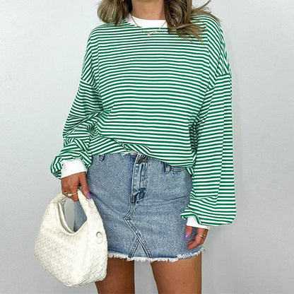 Women's Oversized Striped Crewneck Pullover