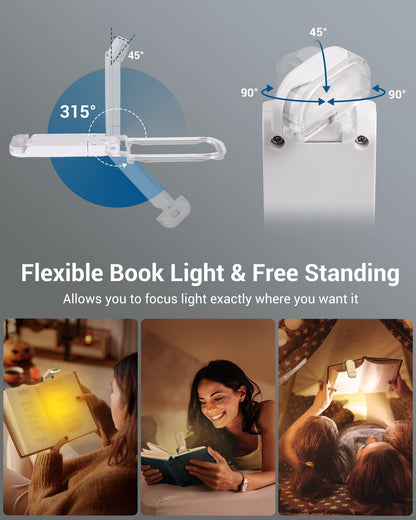 📖USB rechargeable book LED light with clip for reading in bed