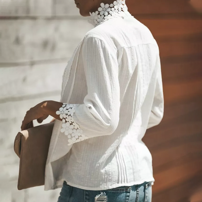 Women's White Lace Floral Patchwork Top