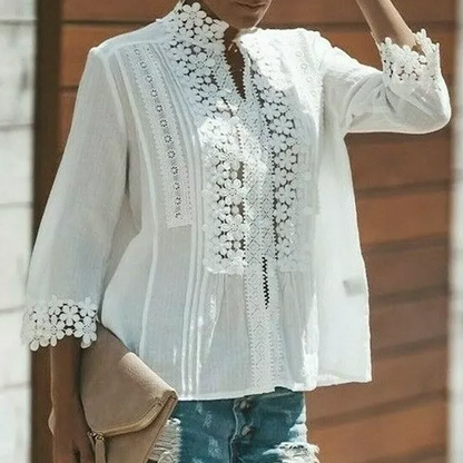 Women's White Lace Floral Patchwork Top
