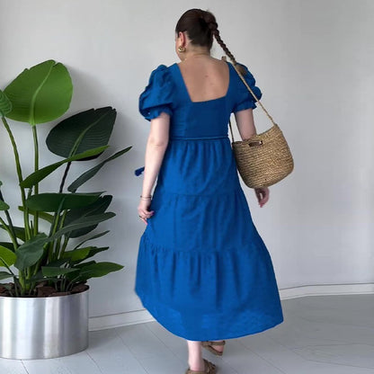 Women's Flowy Jacquard Square Neck Dress