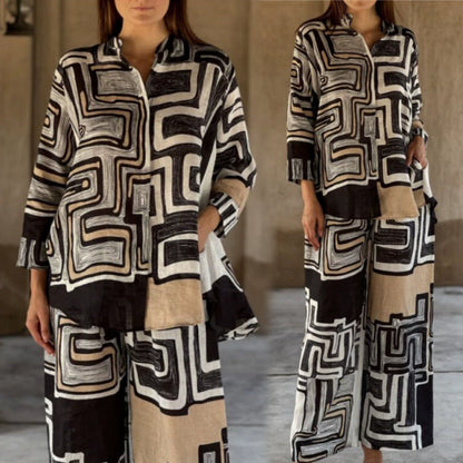 Women’s Trendy Geometric Print Top & Pants Two-Piece Set